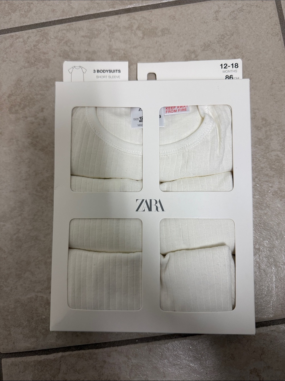NWT ZARA Ribbed Short-Sleeve Baby Bodysuit 3-Pack — Ivory